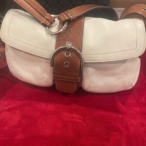 Coach White and Tan Leather Shoulder Bag